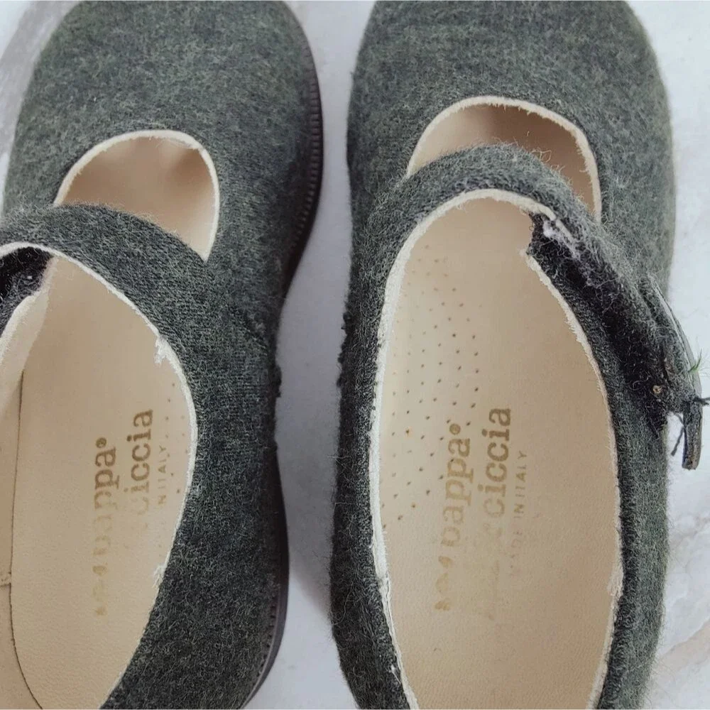 Pappa & Ciccia Italy Dark Green Heather Wool Baby Mary Jane Dress Shoes, 6